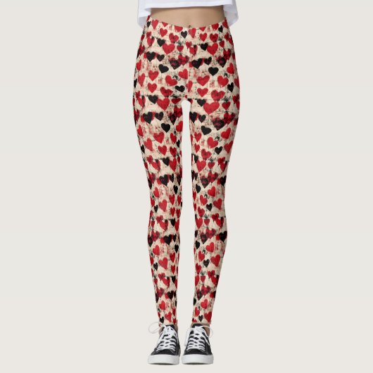 Valentijnsdag Grunge Hearts  Leggings (Voorkant)