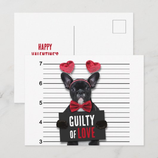 Valentijnsdag Guilty Love Dog Funny Mugshot Feestdagenkaart (Voorkant / Achterkant)