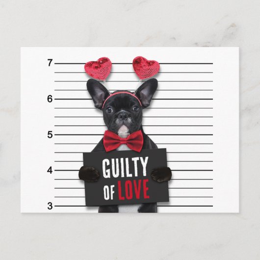 Valentijnsdag Guilty Love Dog Funny Mugshot Feestdagenkaart (Voorkant)