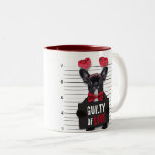 Valentijnsdag Guilty Love Dog Funny Mugshot Tweekleurige Koffiemok (Voorkant rechts)