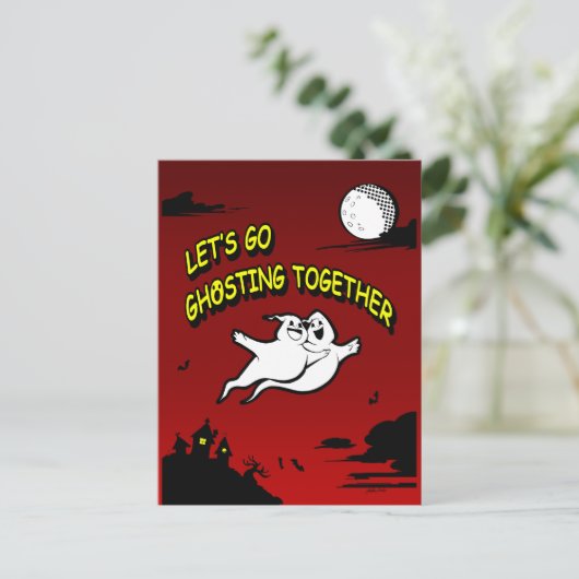 Valentijnsdag Halloween ghosting samen Feestdagenkaart (Staand voorkant)