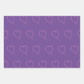 Valentijnsdag Hand Drawn Hearts Paars Patroon Inpakpapier Vel (Voorkant)