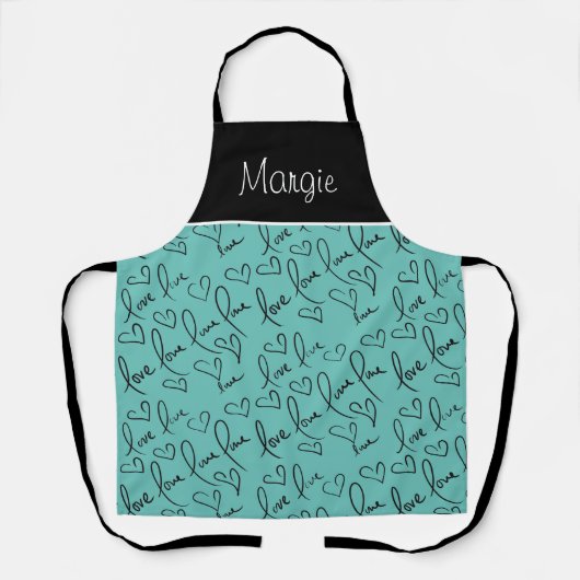 Valentijnsdag Hand Lettering Love Hearts Name Schort (Voorkant)