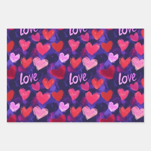 Valentijnsdag Hand Schetste Liefdesharten Inpakpapier Vel (Voorkant 3)