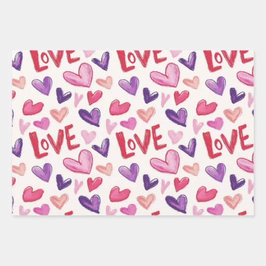 Valentijnsdag Hand Schetste Liefdesharten Inpakpapier Vel (Voorkant)