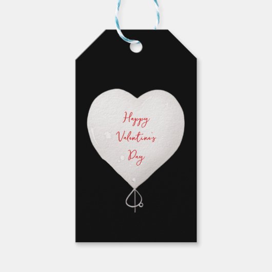 Valentijnsdag Happy Heart Custom Zwart Wit Rood Cadeaulabel (Voorkant)