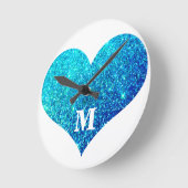Valentijnsdag Harde monogram Blauw Glitter Cute Ronde Klok (Hoek)
