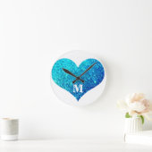 Valentijnsdag Harde monogram Blauw Glitter Cute Ronde Klok (Huis)