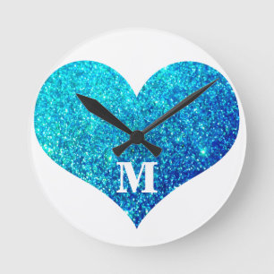 Valentijnsdag Harde monogram Blauw Glitter Cute Ronde Klok