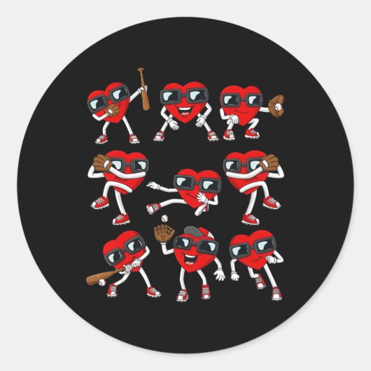 Valentijnsdag Hart Baseball Boys Kinder Ronde Sticker (Voorkant)