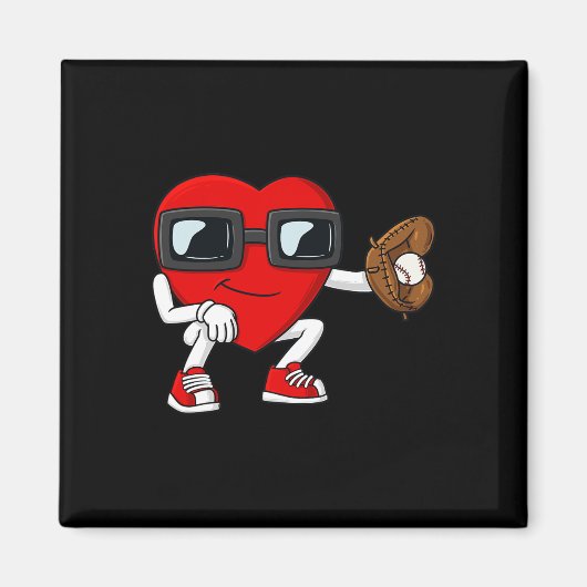Valentijnsdag Hart Baseball Catcher Fun Boys Gir Magneet (Voorkant)