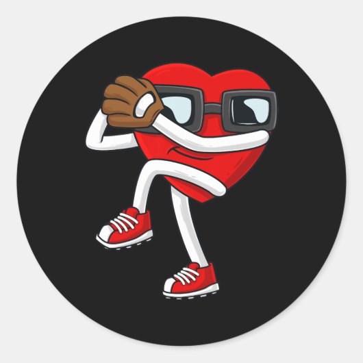 Valentijnsdag Hart Baseball Pitcher Fun Boys Gir Ronde Sticker (Voorkant)