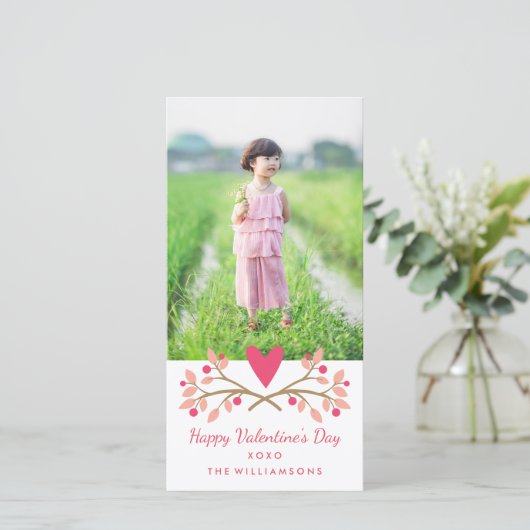 Valentijnsdag  Hart & Bessen Foto Feestdagenkaart (Staand voorkant)
