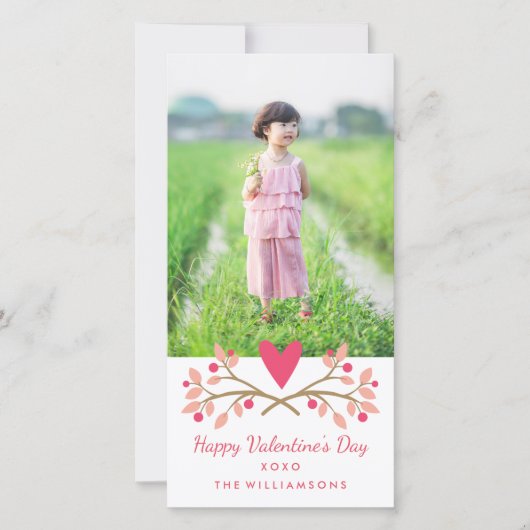 Valentijnsdag Hart & Bessen Foto Feestdagenkaart (Voorkant)