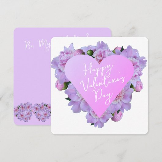 Valentijnsdag Hart Bloemen Paarse Roze Elegant Feestdagenkaart (Voorkant / Achterkant)