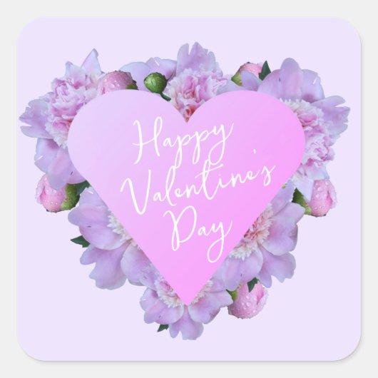 Valentijnsdag Hart Bloemen Paarse Roze Elegant Vierkante Sticker (Voorkant)