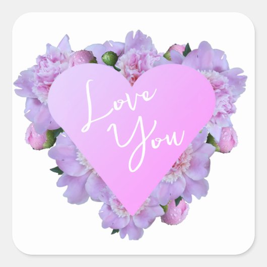 Valentijnsdag Hart Bloemen Paarse Roze Elegant Vierkante Sticker (Voorkant)