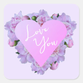Valentijnsdag Hart Bloemen Paarse Roze Elegant Vierkante Sticker