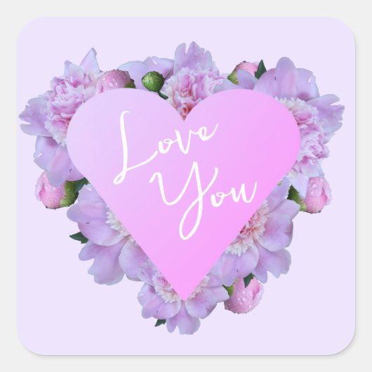 Valentijnsdag Hart Bloemen Paarse Roze Elegant Vierkante Sticker (Voorkant)