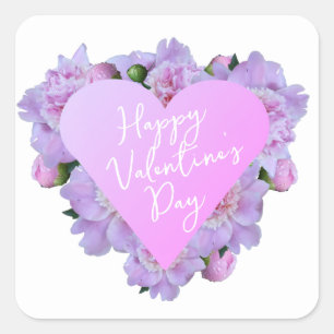 Valentijnsdag Hart Bloemen Paarse Roze Elegant Vierkante Sticker