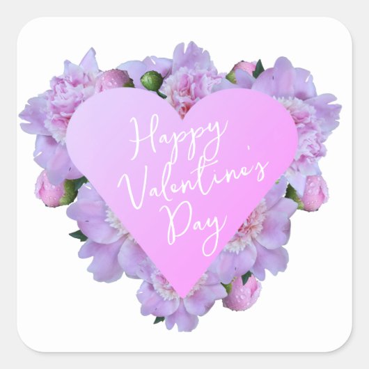 Valentijnsdag Hart Bloemen Paarse Roze Elegant Vierkante Sticker (Voorkant)