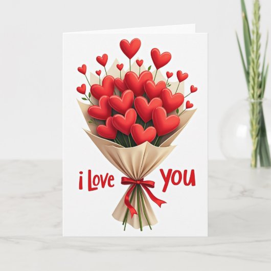 Valentijnsdag Hart Boeket Kaart (Voorkant)
