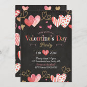 Valentijnsdag Hart Chalkboard Roze Invitation Kaart (Voorkant / Achterkant)