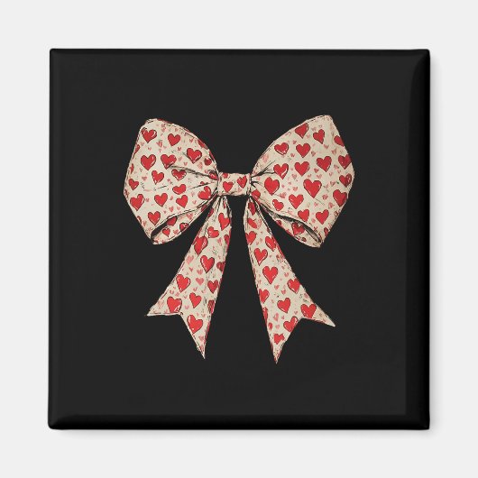 Valentijnsdag Hart Coquette Bow Retro Valentijn Magneet (Voorkant)