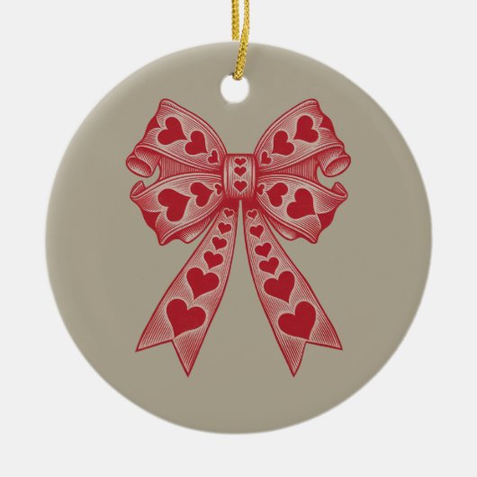 Valentijnsdag Hart Coquette strik Retro Valentijn Keramisch Ornament (Voorkant)