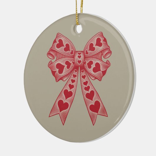 Valentijnsdag Hart Coquette strik Retro Valentijn Keramisch Ornament (Links)