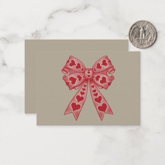 Valentijnsdag Hart Coquette strik Retro Valentijn Notitiekaartje (Voorkant / Achterkant in situ)