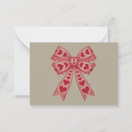 Valentijnsdag Hart Coquette strik Retro Valentijn Notitiekaartje (Voorkant)