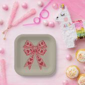 Valentijnsdag Hart Coquette strik Retro Valentijn Papieren Bordje (Feest)