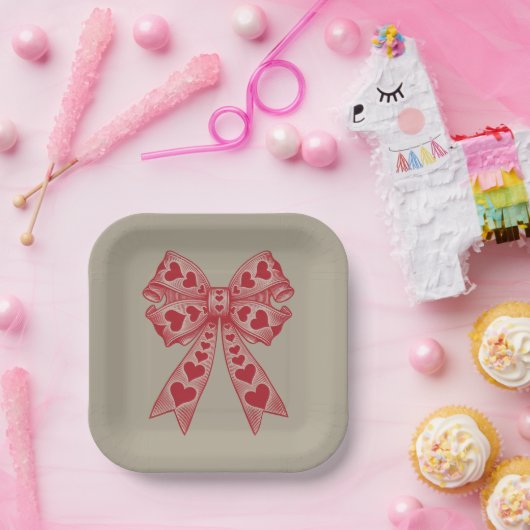 Valentijnsdag Hart Coquette strik Retro Valentijn Papieren Bordje (Feest)