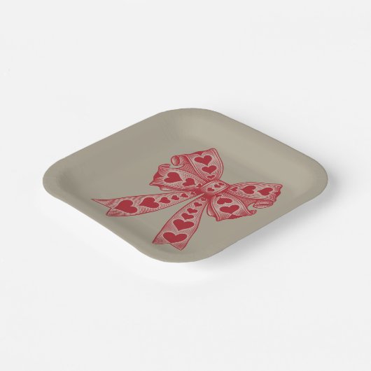 Valentijnsdag Hart Coquette strik Retro Valentijn Papieren Bordje (Gebogen)