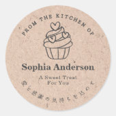 Valentijnsdag Hart Cupcake Kraft Minimalistisch Ronde Sticker (Voorkant)