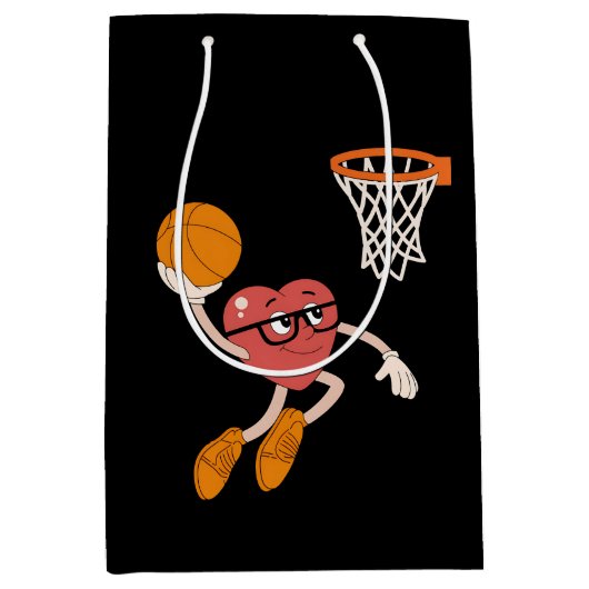 Valentijnsdag Hart Dunkende Mooie Basketbal Medium Cadeauzakje (Voorkant)