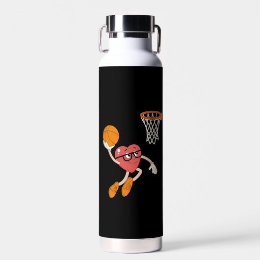 Valentijnsdag Hart Dunker Cute Basketbal Waterfles (Voorkant)