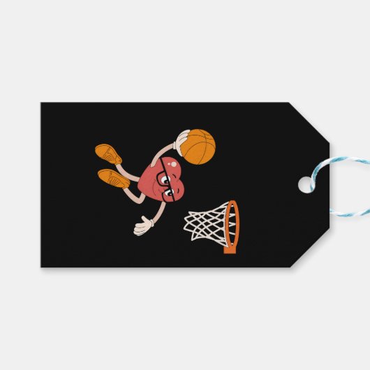 Valentijnsdag Hart Dunkerende Schattige Basketbal Cadeaulabel (Voorkant (Horizontaal))