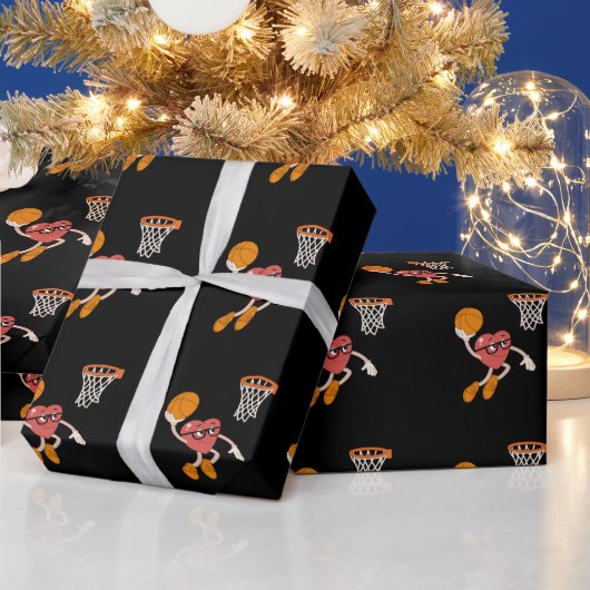 Valentijnsdag Hart Dunkerende Schattige Basketbal Cadeaupapier (Feestdagen)