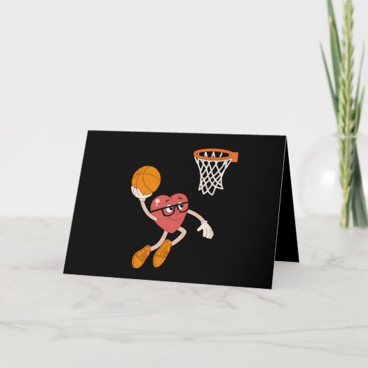 Valentijnsdag Hart Dunking Mooie Basketbal Bedankkaart (Voorkant)