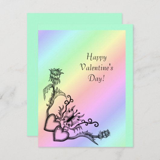 Valentijnsdag - hart en vlinder op regenboog feestdagenkaart (Voorkant / Achterkant)
