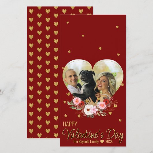 Valentijnsdag Hart Foto Gouden Glitters Hart Rood (Voorkant / Achterkant)