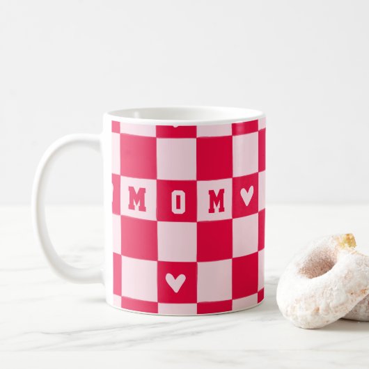 Valentijnsdag Hart Geruite Moeder Mok (Met donut)