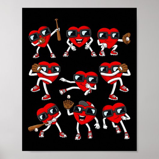 Valentijnsdag Hart Honkbal Slager Pitcher Leuk B Poster (Voorkant)