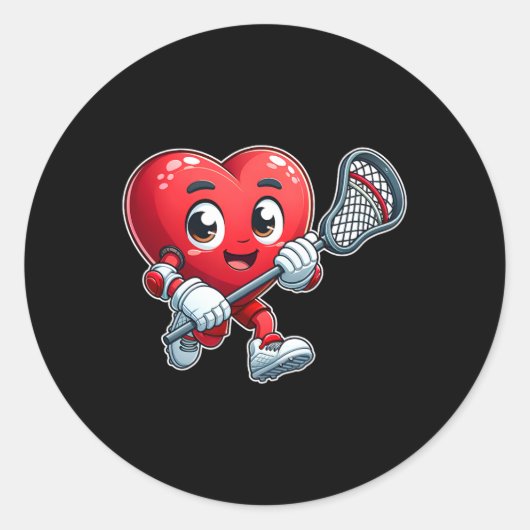 Valentijnsdag Hart Lacrosse Team Speler Sport Ronde Sticker (Voorkant)