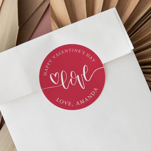 Valentijnsdag hart liefde hand-belettering rood ronde sticker