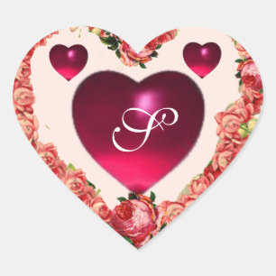 VALENTIJNSDAG HART MET PINKROSES MONOGRAM STICKER