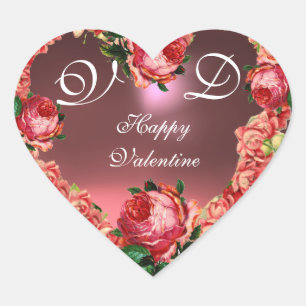 VALENTIJNSDAG HART MET PINKROSES MONOGRAM STICKER