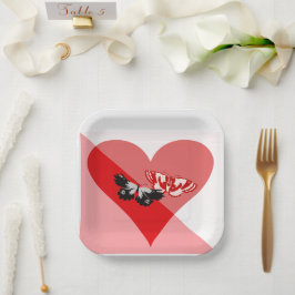 Valentijnsdag Hart met Twee Vlinders Papieren Bordje